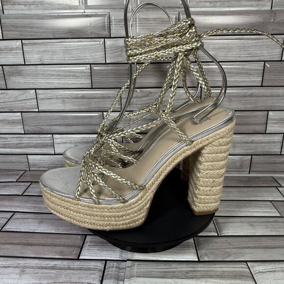 PAIGE Women's Braided Metallic Ankle-Strap Platform Espadrilles Sandals‎ Size 10 - Picture 3 of 8